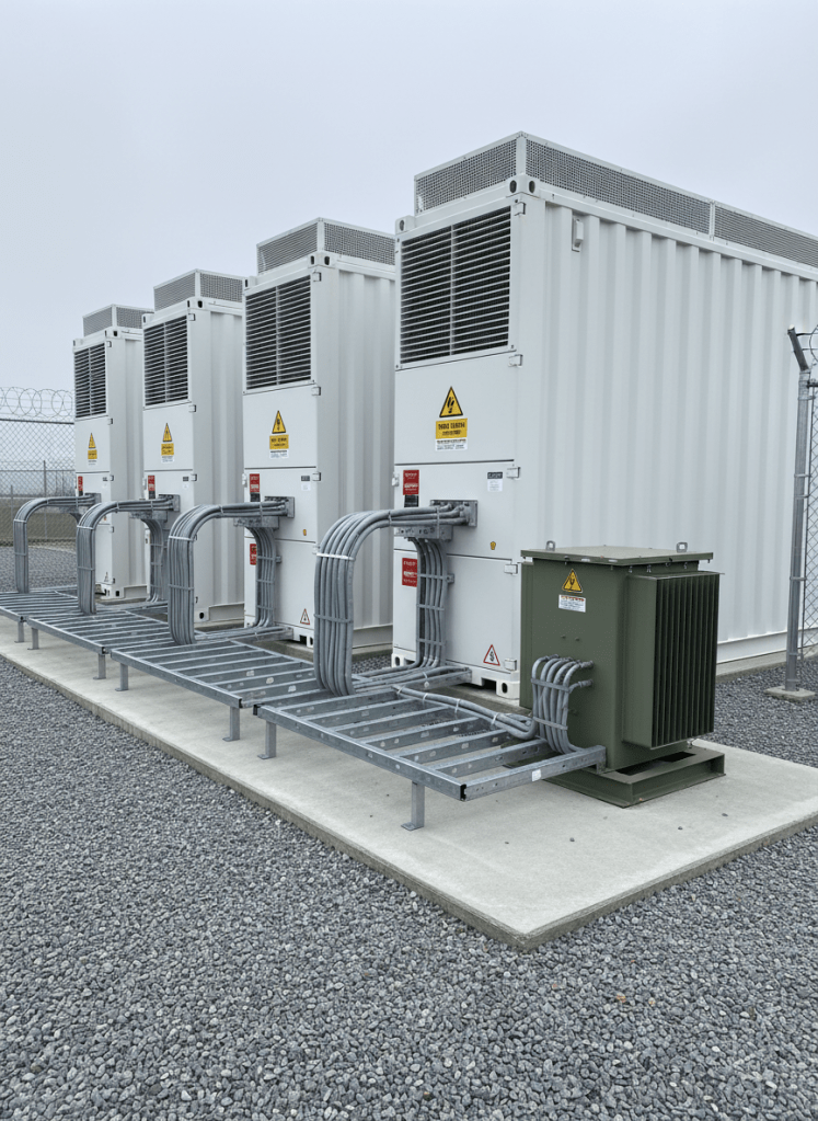 Dezentrale Batteriespeicher mit Trafostation im Verteilnetz